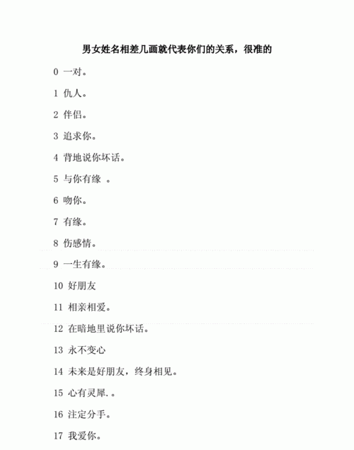 两人名字相减的关系表
,两个人名字相差的笔画数代表的意思图4