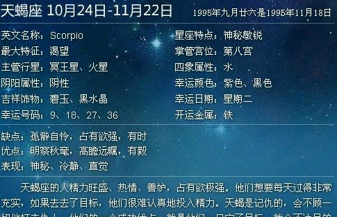 农历9月28的天蝎男
,1987年农历9月28日是什么星座图1